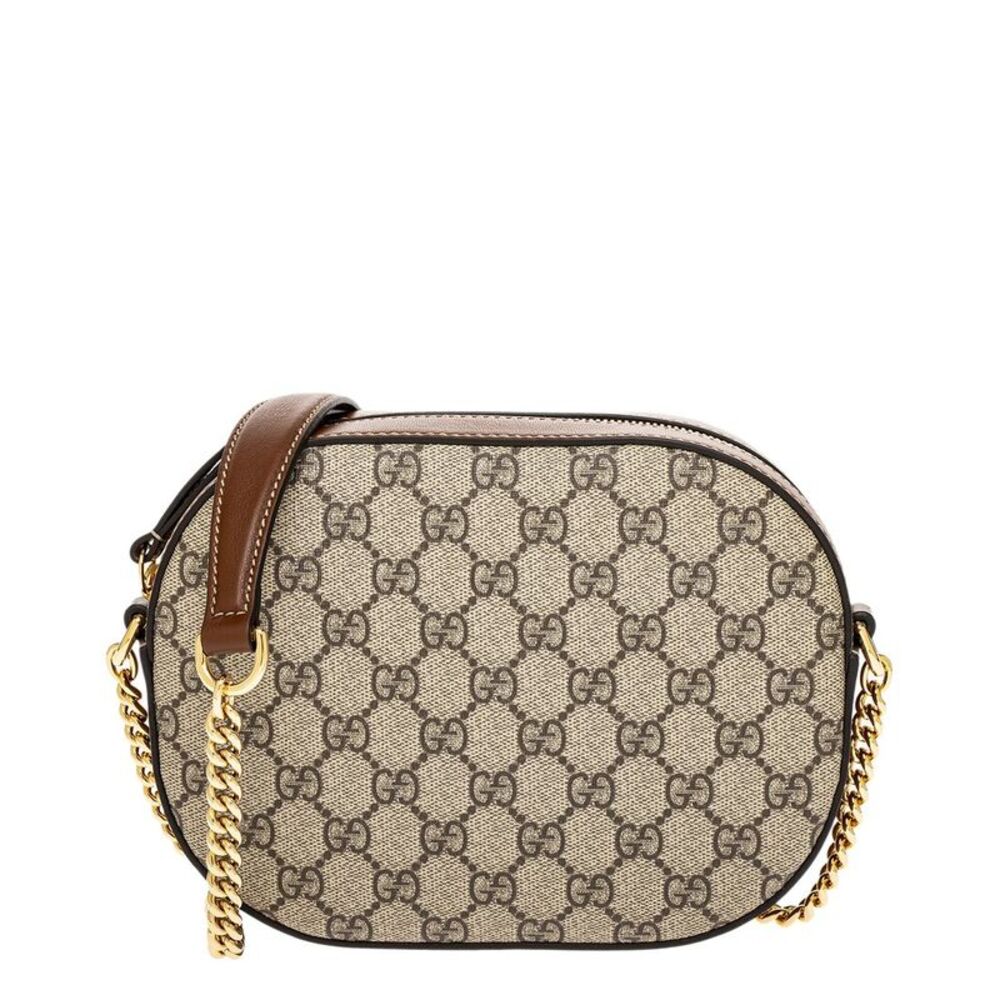 Gucci Gg Supreme Canvas & Leather Camera Bag, Brown